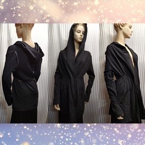 Black Long line  Cotton Strech Active Hoodie